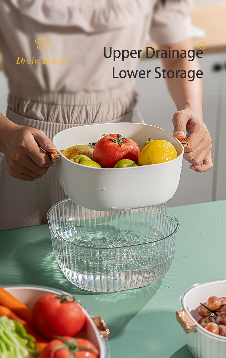 Food Grade Material Multi Functional Double Layer Drainage Basket